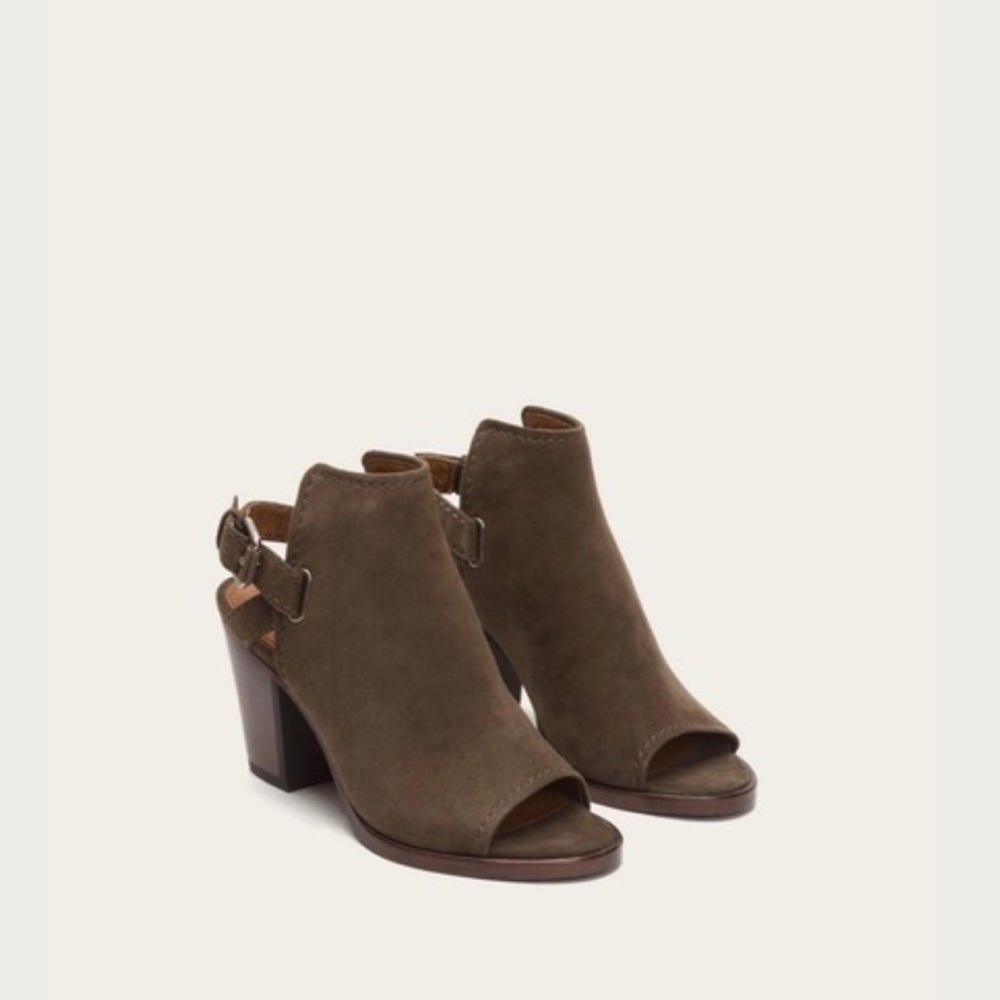 FRYE Dani Shield Sling Peep-Toe Ankle Boot Dark Taupe Booties Leather Size 6 NEW - Picture 15 of 16